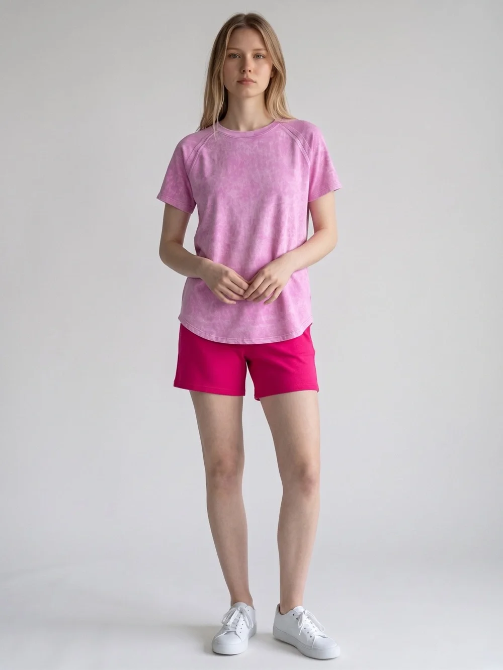 Women’s Pink Marbleized Short Sleeve Crewneck Top & Shorts Set Size-XL NEW